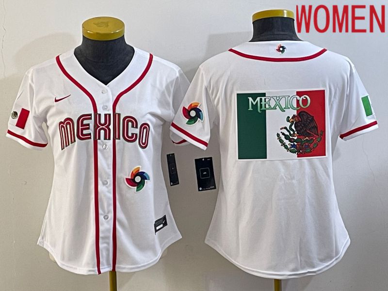 Women 2023 World Cub Mexico Blank White Nike MLB Jersey5